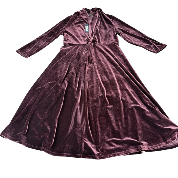 Donna Karan Dresses & Skirts - Donna Karan New York Velvet Twist Front Midi Dress Falling Leaves Purple L $165